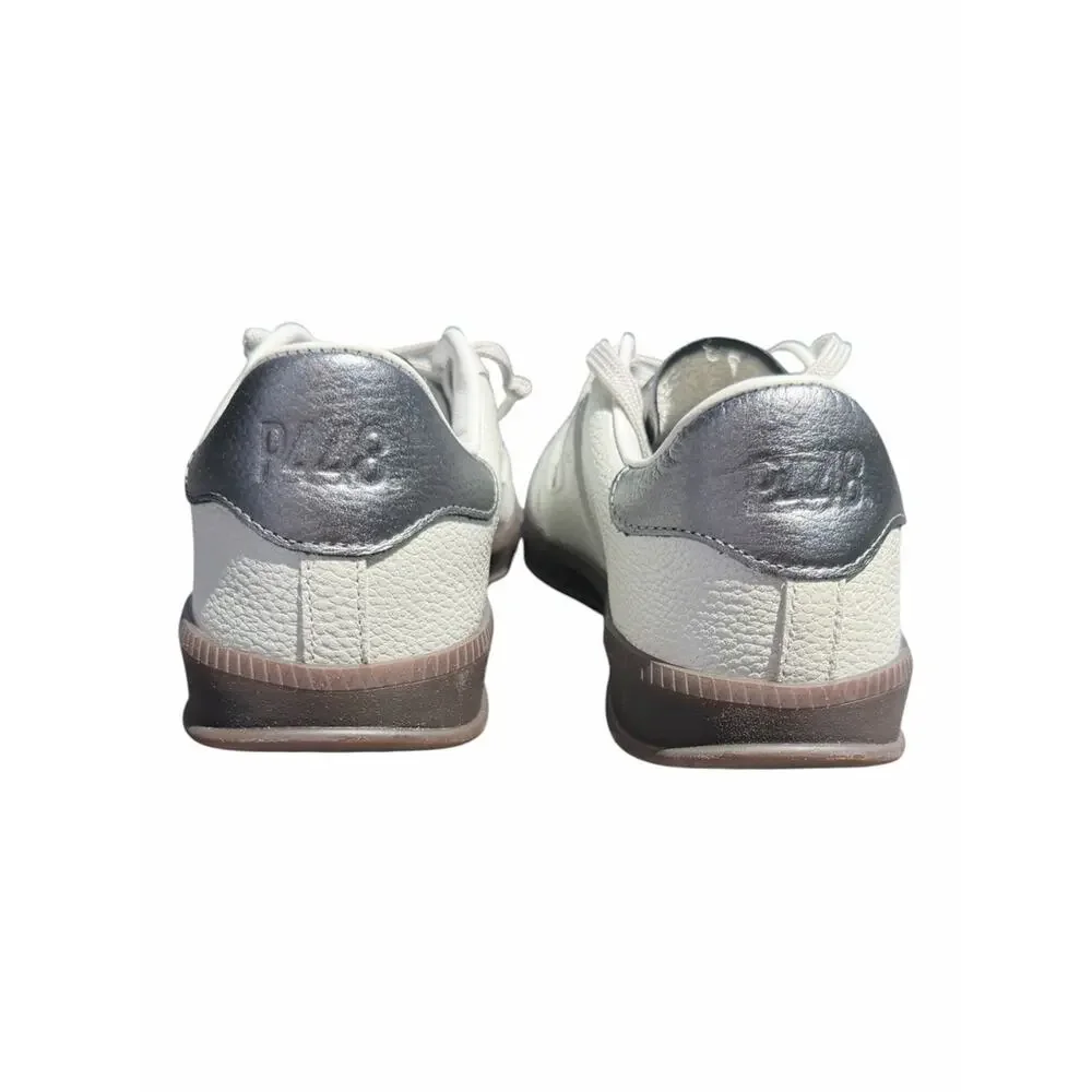 P448 Monza Metal White Sneakers Size 40 NIB Leather Silver Accent From Portugal